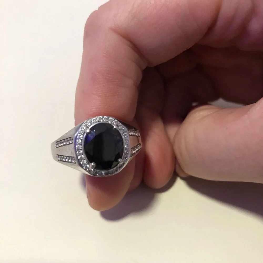 Unizex  silver ring with shangite and CZ, size 12 - Picture 3 of 5